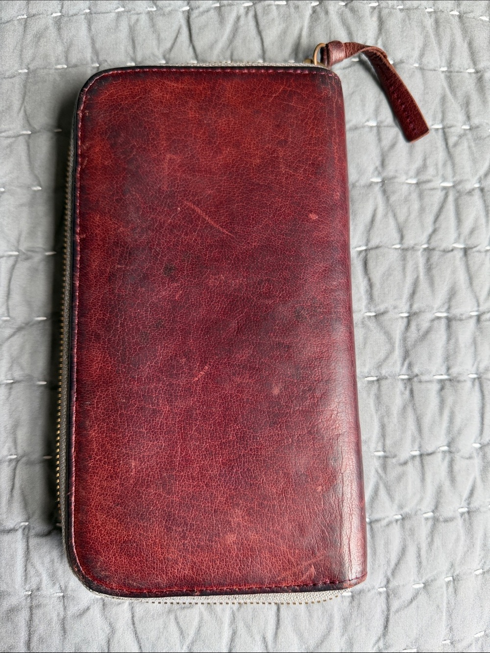 Clair V. Brown Leather zipper wallet. Pink leather interior.